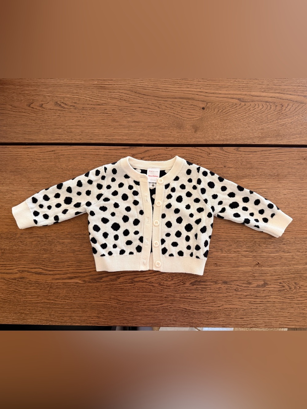 Hanna Andersson Cream Cardigan with Black Polka Dots